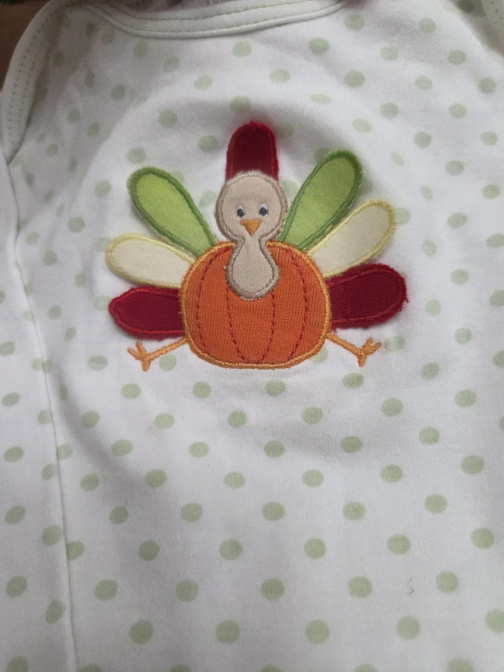 Magnolia Baby Cream Polka Dot One-Piece with Colorful Turkey Applique